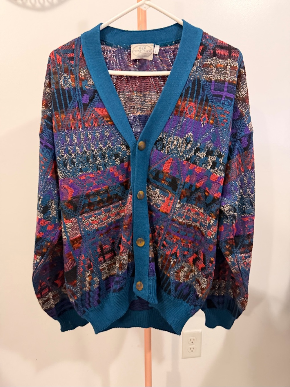 Pronto Uomo Multicolor Knit Sweater with Teal Collar